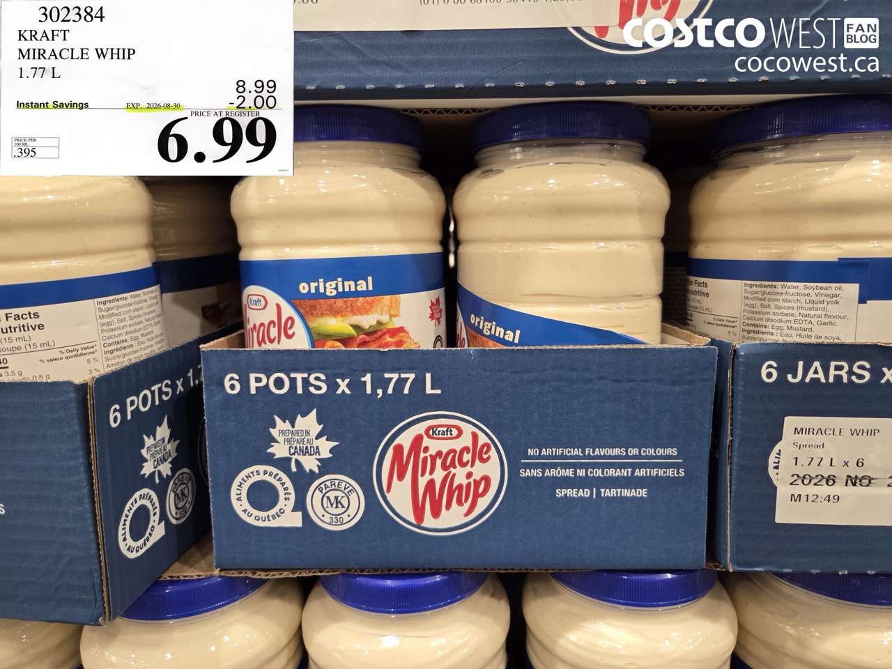 302384 KRAFT MIRACLE WHIP 1.77 L ($2.00 INSTANT SAVINGS EXPIRES ON 2026-08-30) $6.99