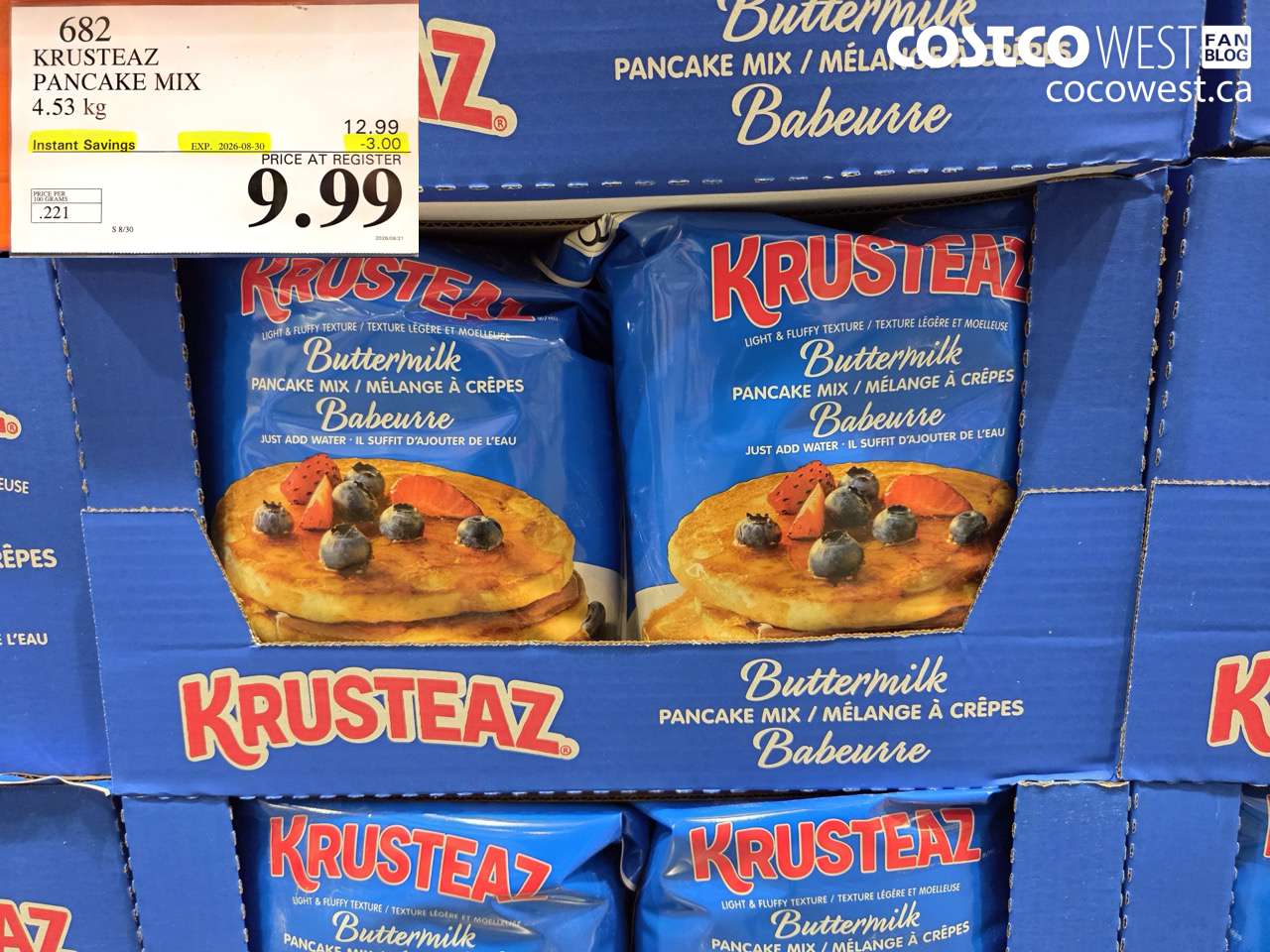 682 KRUSTEAZ PANCAKE MIX 4.53 KG ($3.00 INSTANT SAVINGS EXPIRES ON 2026-08-30) $9.99