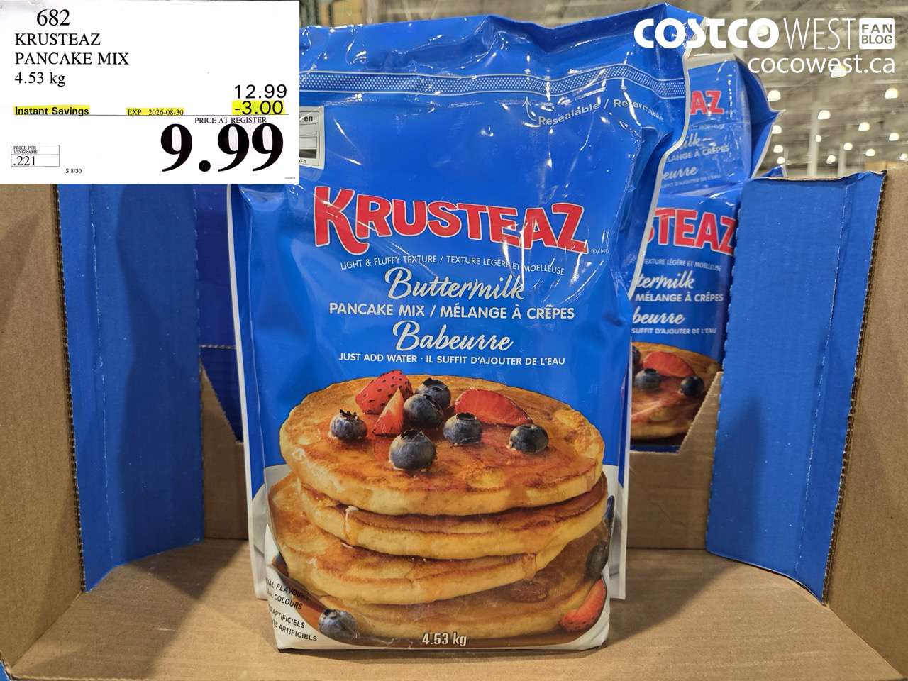 682 KRUSTEAZ PANCAKE MIX 4.53 KG ($3.00 INSTANT SAVINGS EXPIRES ON 2026-08-30) $9.99