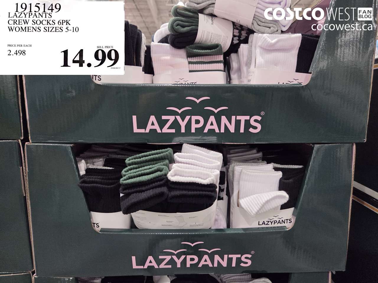 1915149 LAZYPANTS CREW SOCKS 6PK WOMENS SIZES 5-10 $14.99