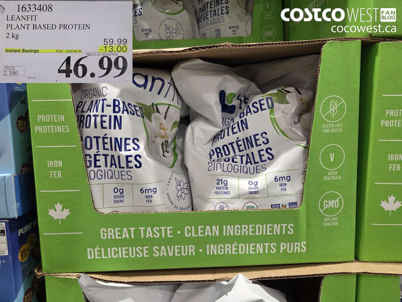 1633408 LEANFIT PLANT BASED PROTEIN 2 KG ($13.00 INSTANT SAVINGS EXPIRES ON 2026-08-30) $46.99