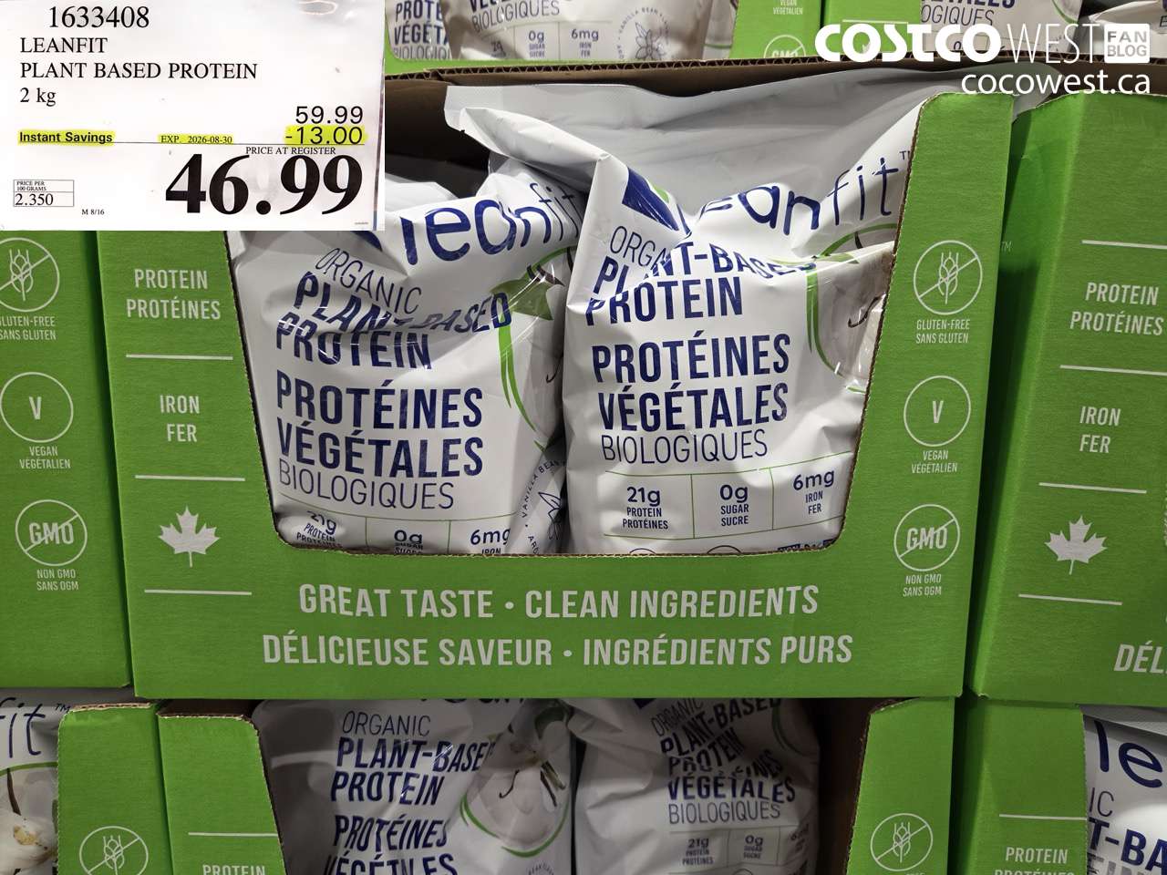 1633408 LEANFIT PLANT BASED PROTEIN 2 KG ($13.00 INSTANT SAVINGS EXPIRES ON 2026-08-30) $46.99