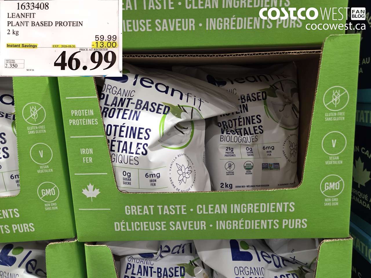 1633408 LEANFIT PLANT BASED PROTEIN 2 KG ($13.00 INSTANT SAVINGS EXPIRES ON 2026-08-30) $46.99