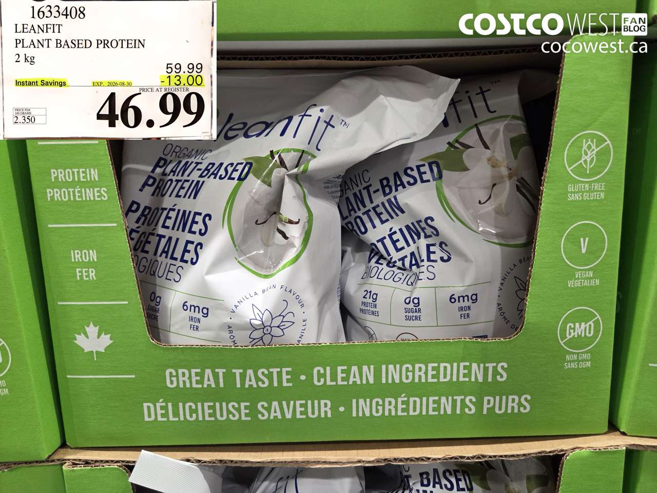 1633408 LEANFIT PLANT BASED PROTEIN 2 KG ($13.00 INSTANT SAVINGS EXPIRES ON 2026-08-30) $46.99