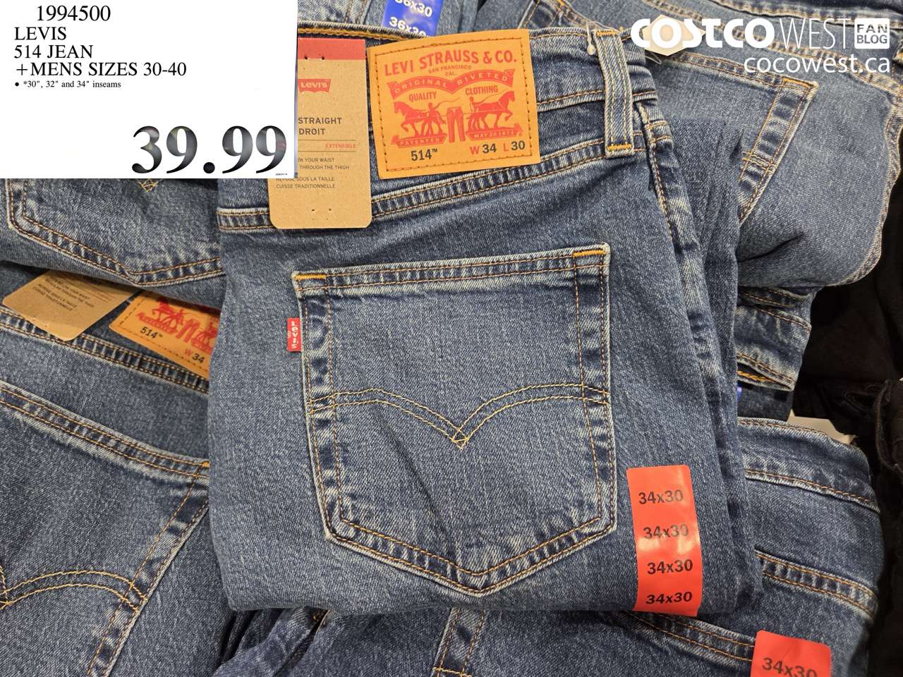 1994500 LEVIS 514 JEAN MENS SIZES 30-40 $39.99