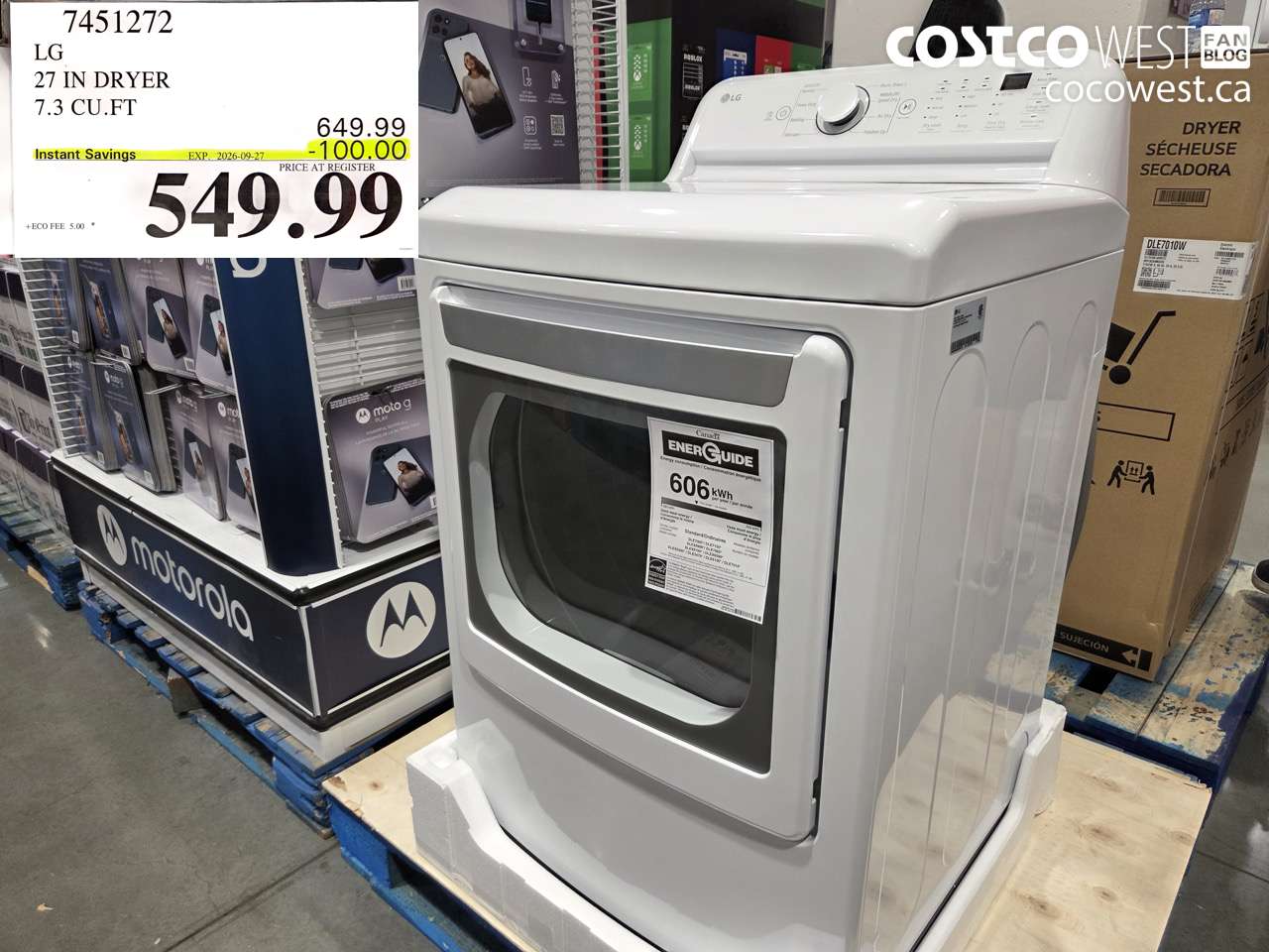 7451272 LG 27 IN DRYER 7.3 CU.FT ($100.00 INSTANT SAVINGS EXPIRES ON 2026-09-27) $549.99