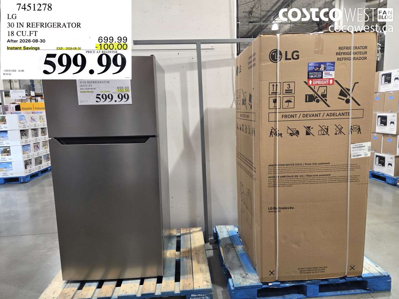 7451278 LG 30 IN REFRIGERATOR 18 CU.FT ($100.00 INSTANT SAVINGS EXPIRES ON 2026-08-30) $599.99