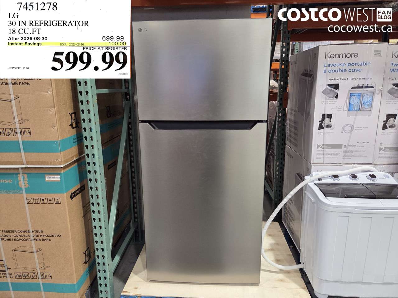 7451278 LG 30 IN REFRIGERATOR 18 CU.FT ($100.00 INSTANT SAVINGS EXPIRES ON 2026-08-30) $599.99