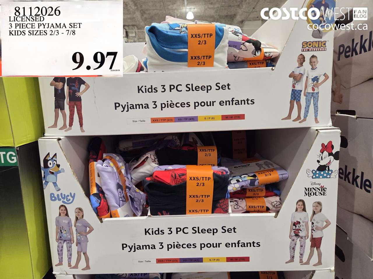 8112026 LICENSED 3 PIECE PYJAMA SET KIDS SIZES 2/3 - 7/8 $9.97