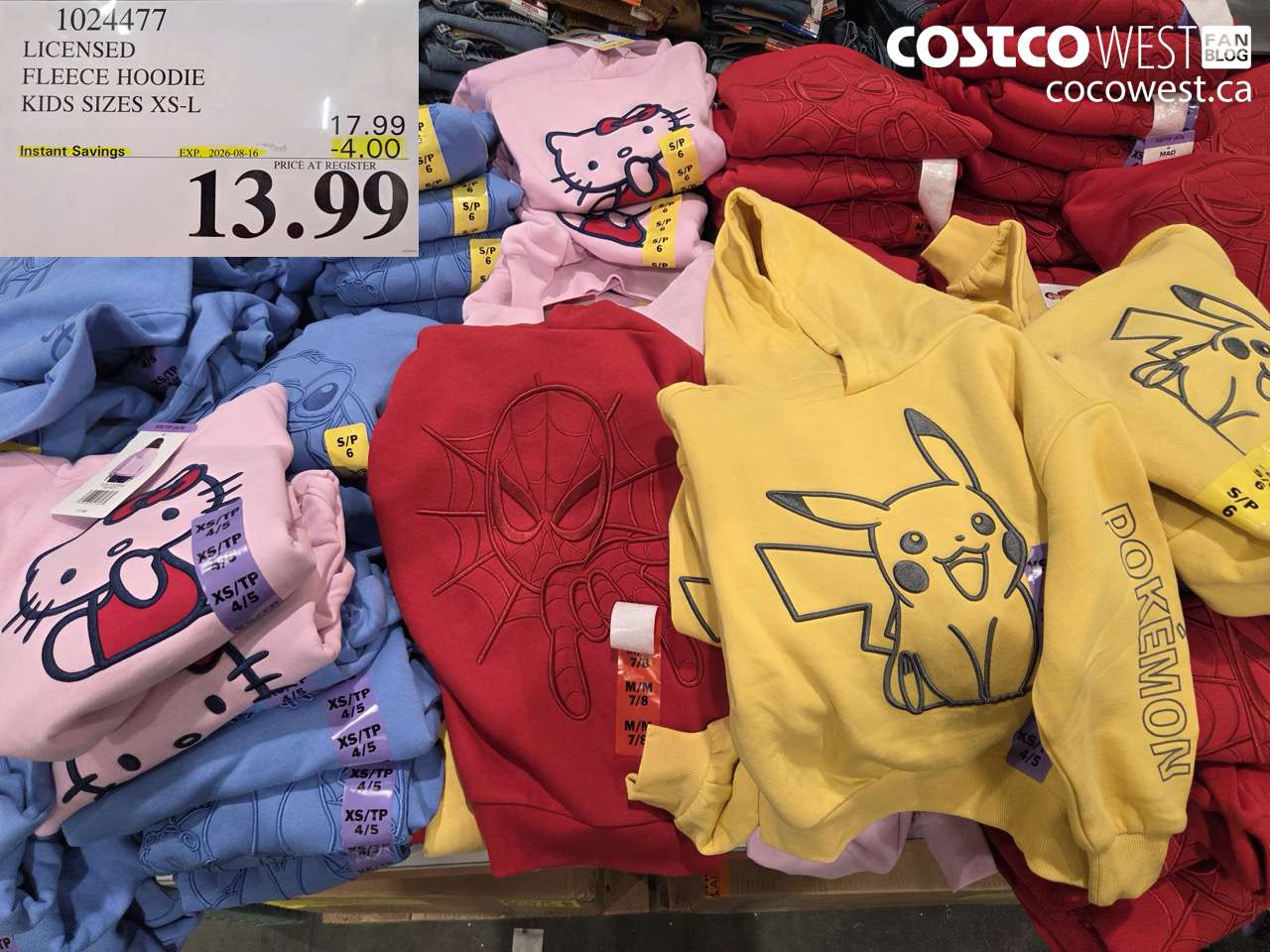 1024477 LICENSED FLEECE HOODIE KIDS SIZES XS-L ($4.00 INSTANT SAVINGS EXPIRES ON 2026-08-16) $13.99