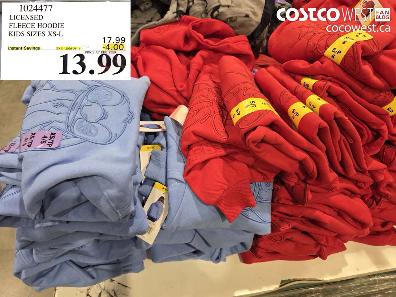 1024477 LICENSED FLEECE HOODIE KIDS SIZES XS-L ($4.00 INSTANT SAVINGS EXPIRES ON 2026-08-16) $13.99