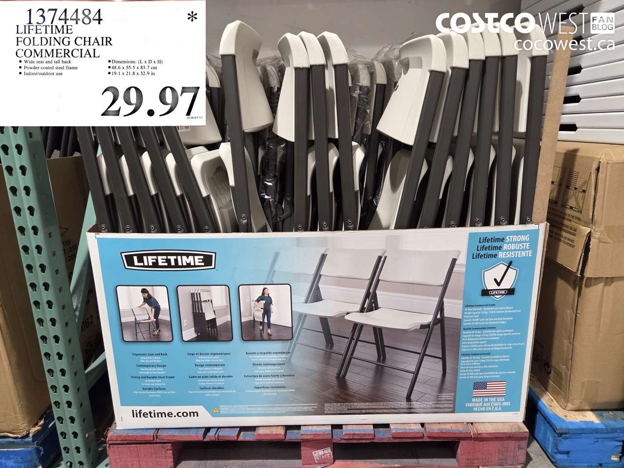 1374484 LIFETIME FOLDING CHAIR COMMERCIAL $29.97
