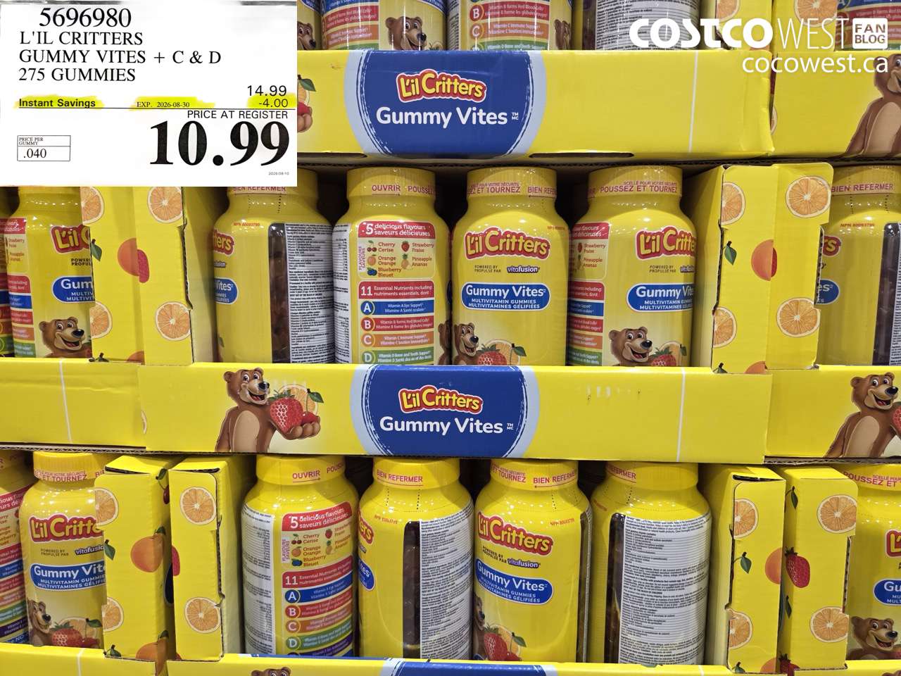 5696980 L'IL CRITTERS GUMMY VITES + C & D 275 GUMMIES ($4.00 INSTANT SAVINGS EXPIRES ON 2026-08-30) $10.99