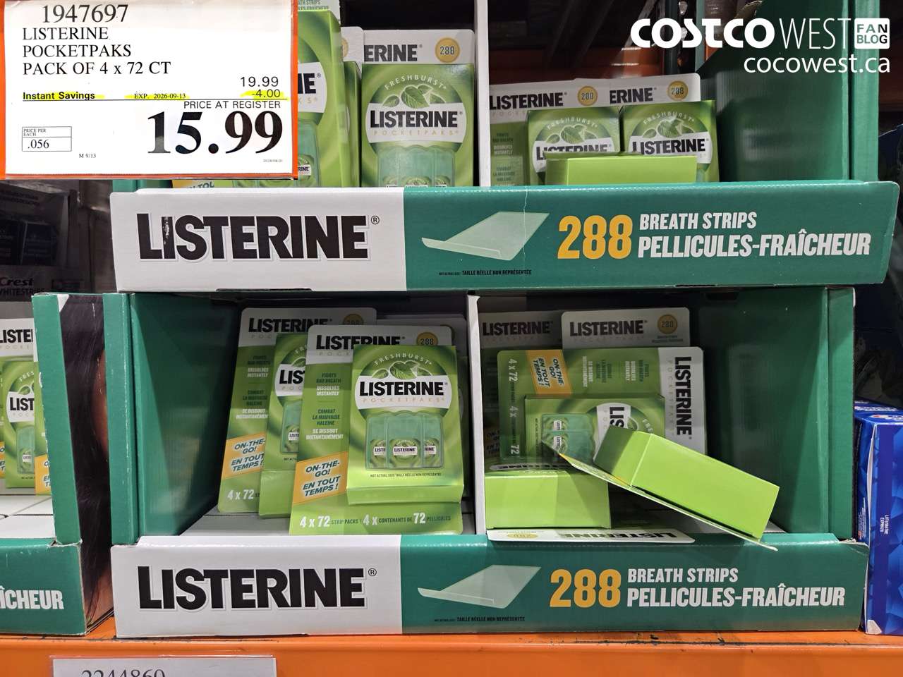 1947697 LISTERINE POCKETPAKS PACK OF 4 X 72 CT ($4.00 INSTANT SAVINGS EXPIRES ON 2026-09-13) $15.99
