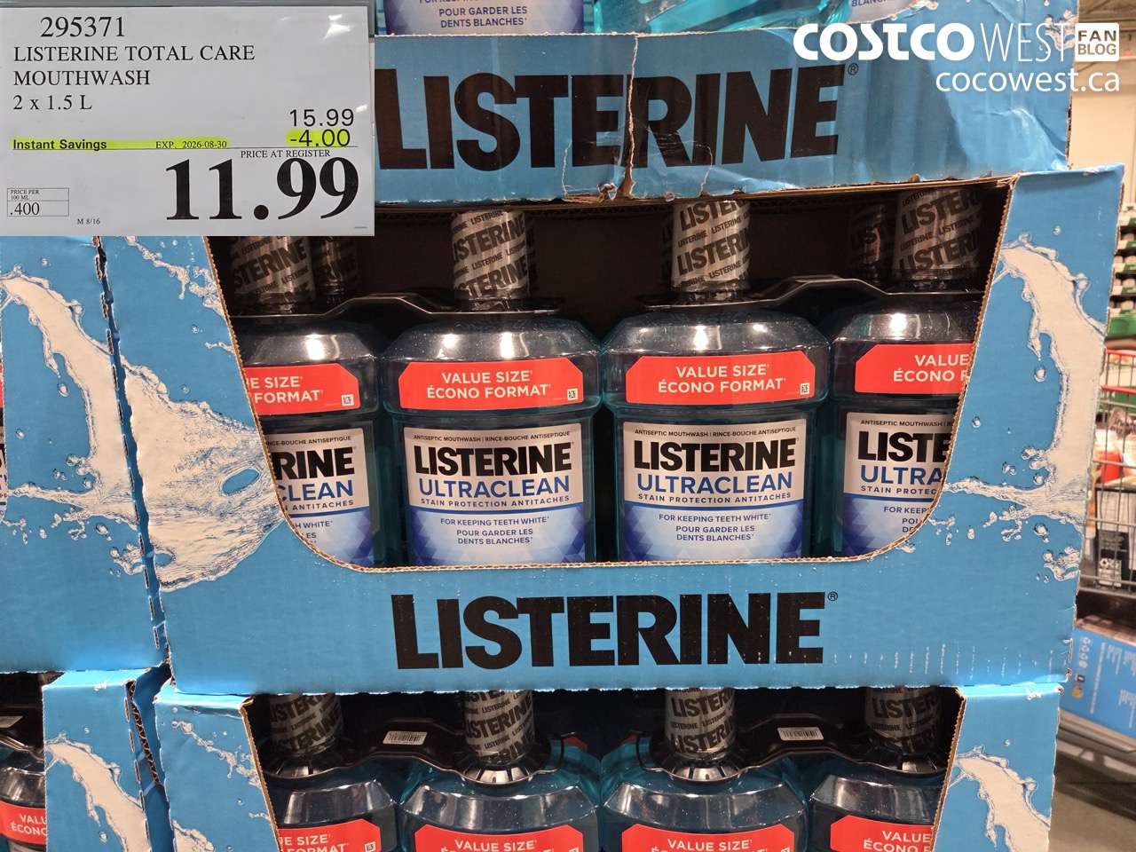 295371 LISTERINE TOTAL CARE MOUTHWASH 2 X 1.5 L ($4.00 INSTANT SAVINGS EXPIRES ON 2026-08-30) $11.99
