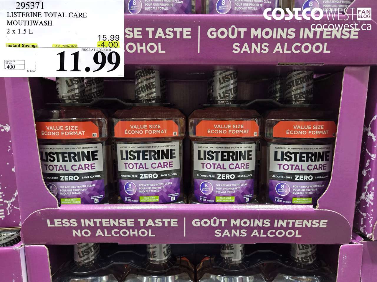 295371 LISTERINE TOTAL CARE MOUTHWASH 2 X 1.5 L ($4.00 INSTANT SAVINGS EXPIRES ON 2026-08-30) $11.99
