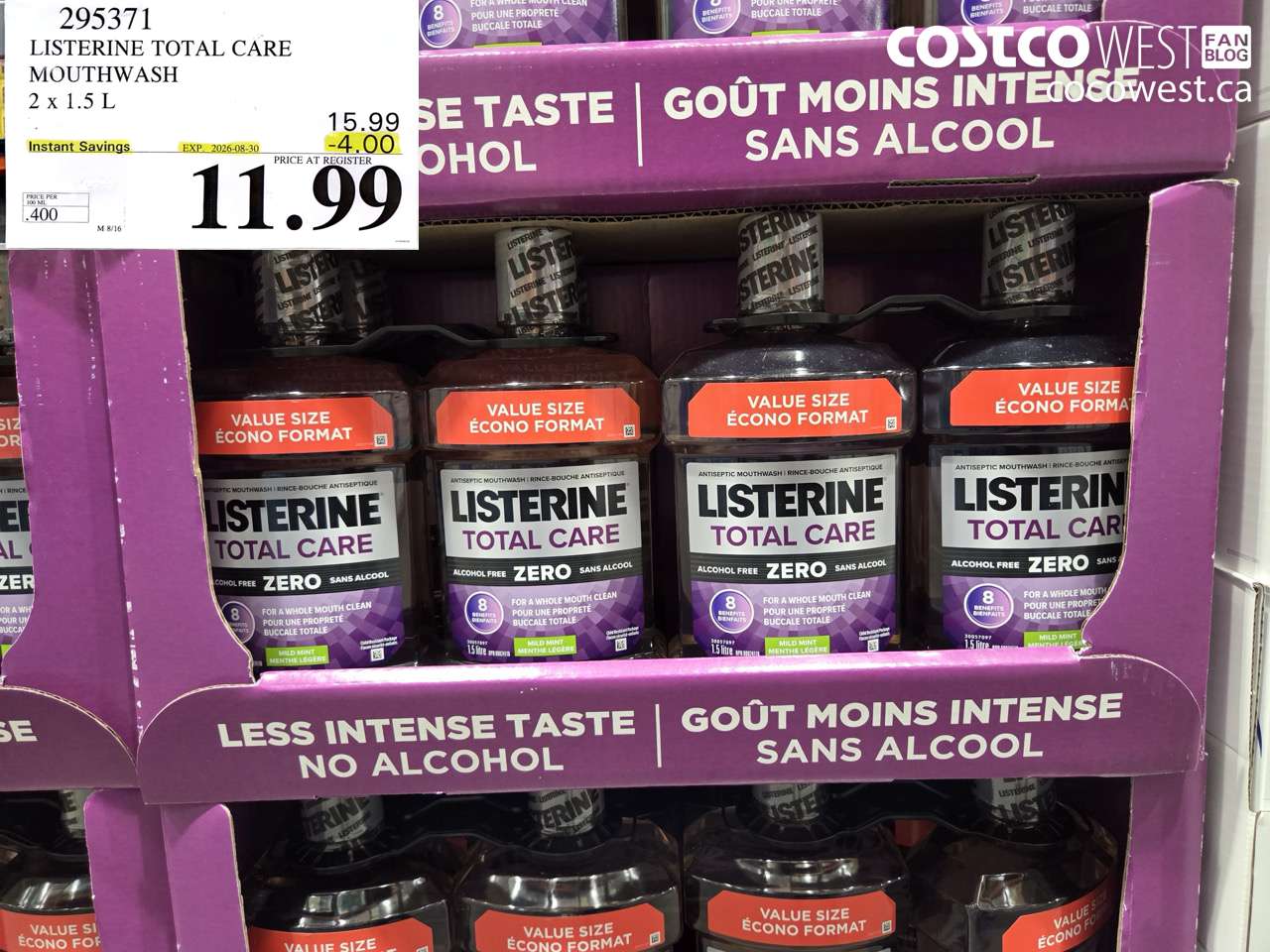 295371 LISTERINE TOTAL CARE MOUTHWASH 2 X 1.5 L ($4.00 INSTANT SAVINGS EXPIRES ON 2026-08-30) $11.99