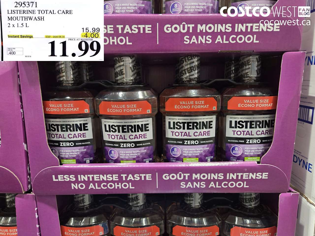 295371 LISTERINE TOTAL CARE MOUTHWASH 2 X 1.5 L ($4.00 INSTANT SAVINGS EXPIRES ON 2026-08-30) $11.99