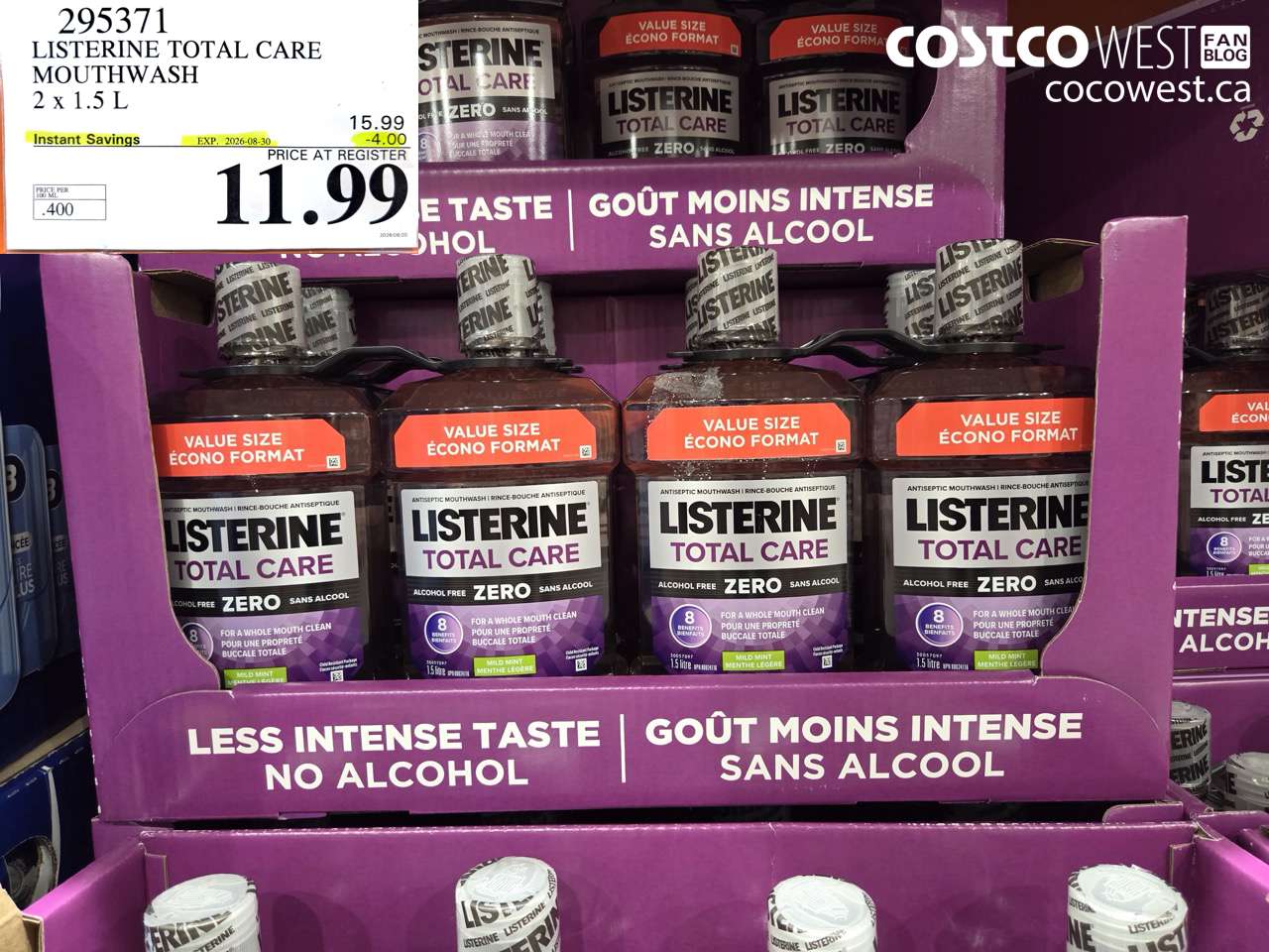 295371 LISTERINE TOTAL CARE MOUTHWASH 2 X 1.5 L ($4.00 INSTANT SAVINGS EXPIRES ON 2026-08-30) $11.99