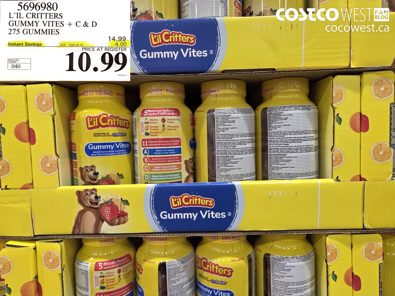 5696980 L'L CRITTERS GUMMY VITES + C & D 275 GUMMIES ($4.00 INSTANT SAVINGS EXPIRES ON 2026-08-30) $10.99