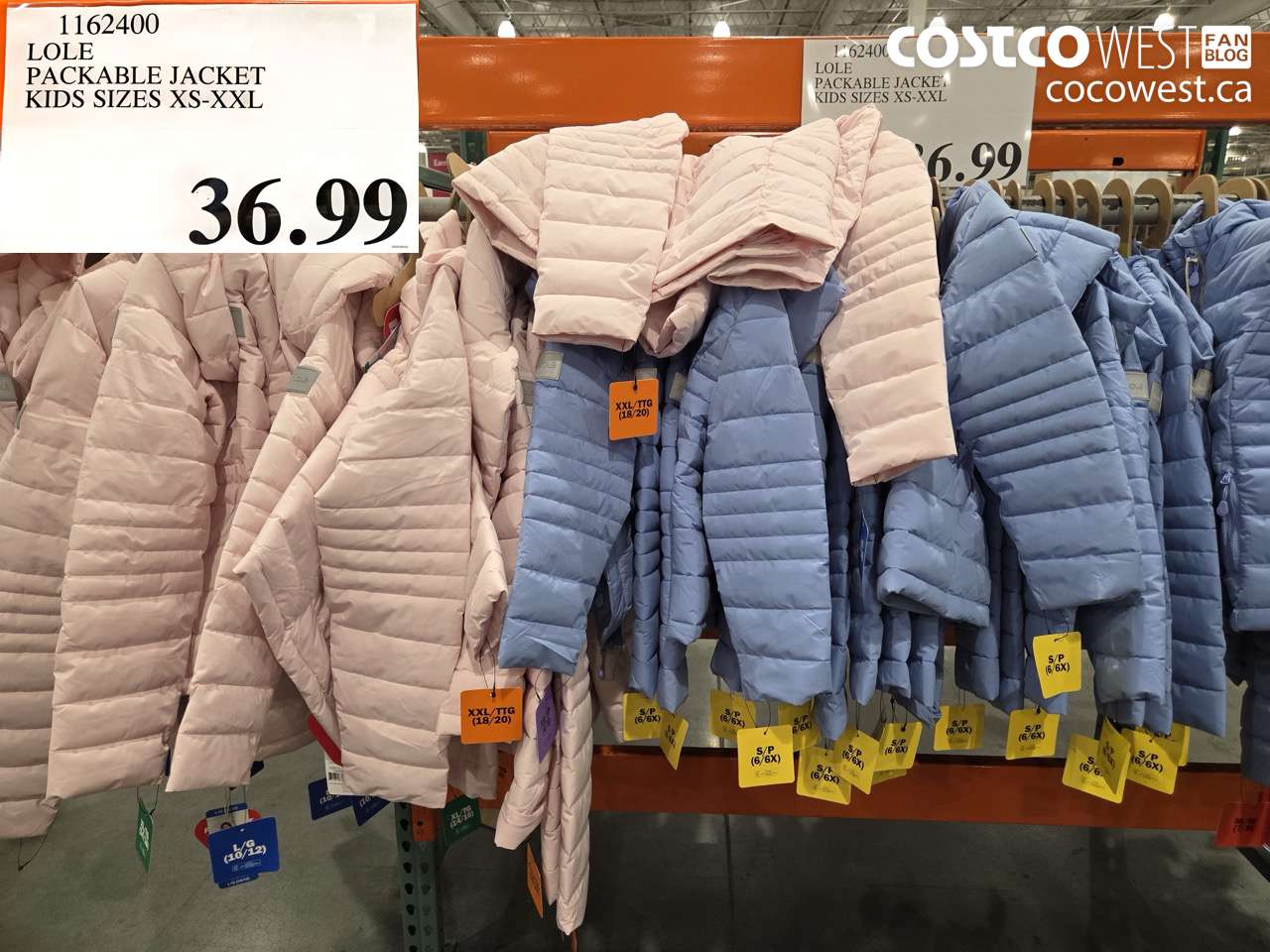 1162400 LOLE PACKABLE JACKET KIDS SIZES XS-XXL $36.99