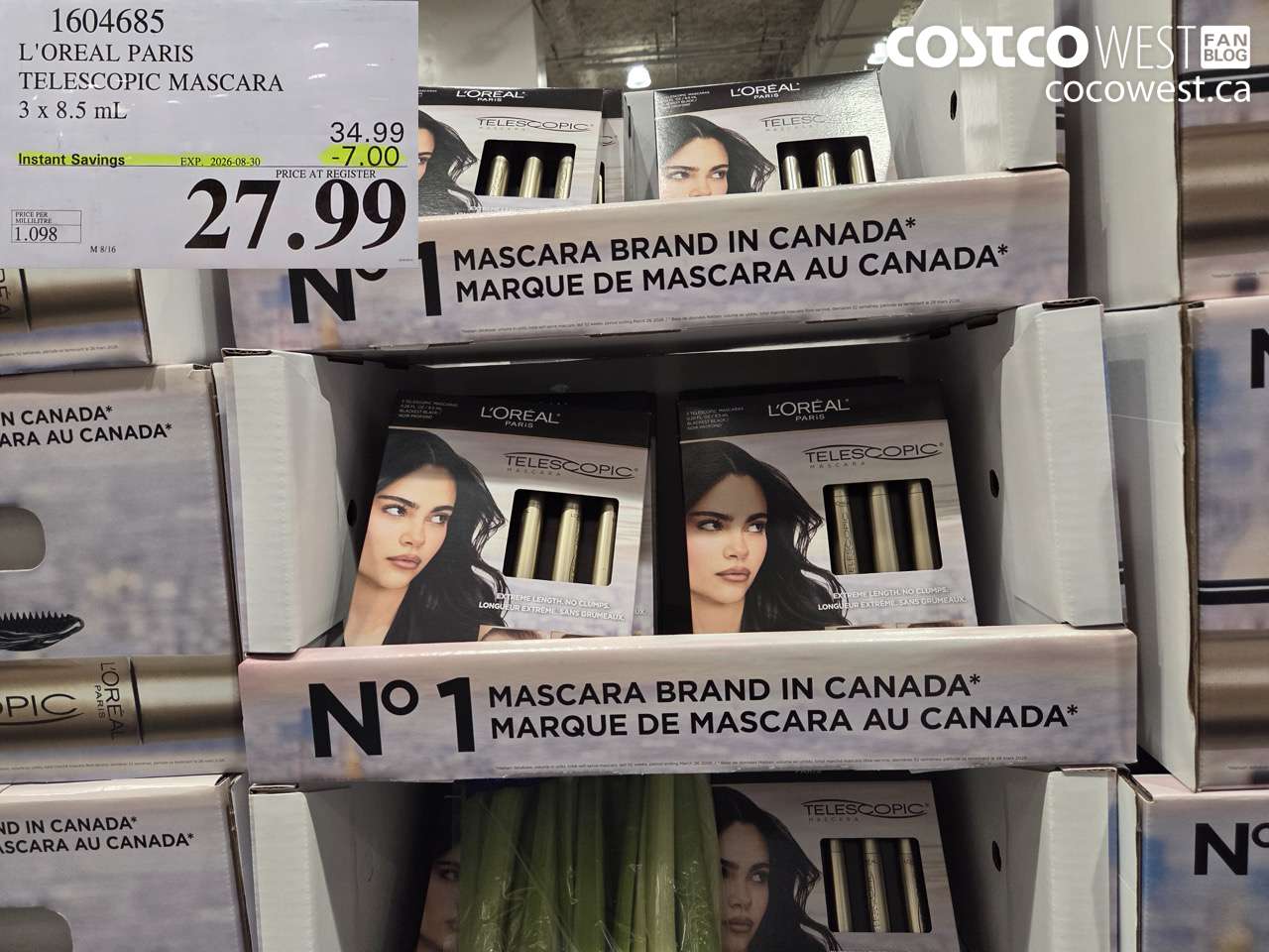 1604685 L'OREAL PARIS TELESCOPIC MASCARA 3 X 8.5 ML ($7.00 INSTANT SAVINGS EXPIRES ON 2026-08-30) $27.99