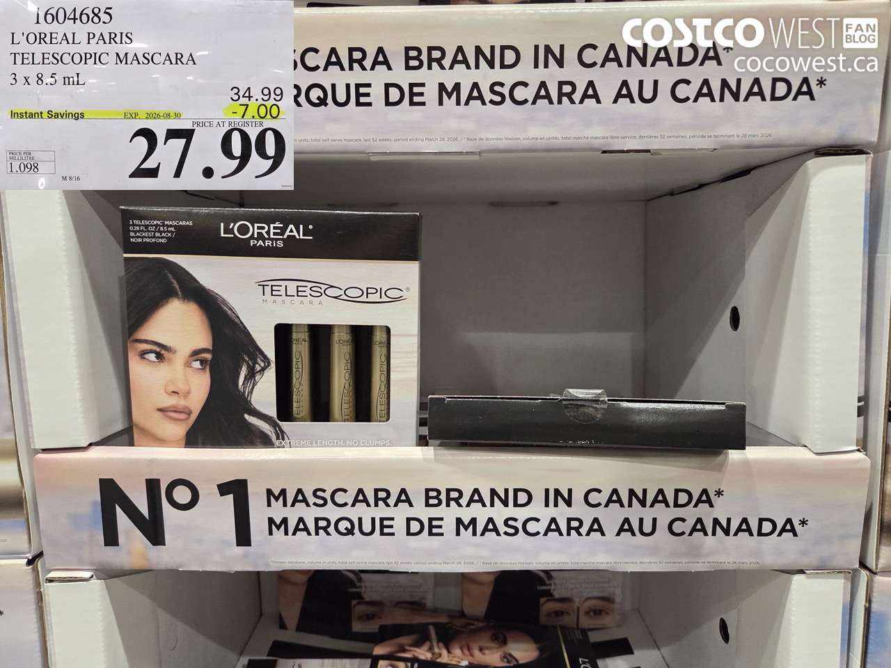 1604685 L'OREAL PARIS TELESCOPIC MASCARA 3 X 8.5 ML ($7.00 INSTANT SAVINGS EXPIRES ON 2026-08-30) $27.99