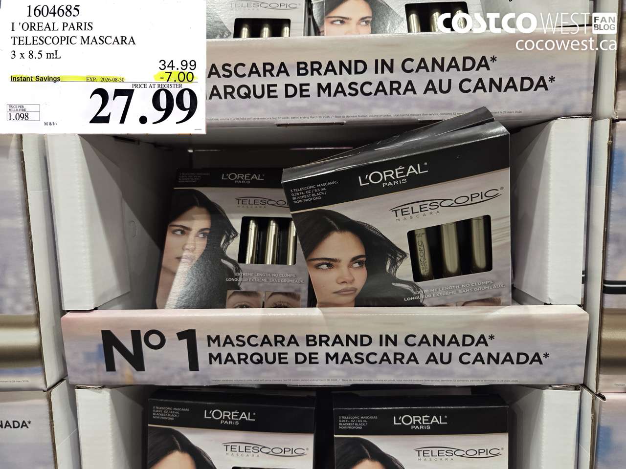 1604685 L'OREAL PARIS TELESCOPIC MASCARA 3 X 8.5 ML ($7.00 INSTANT SAVINGS EXPIRES ON 2026-08-30) $27.99