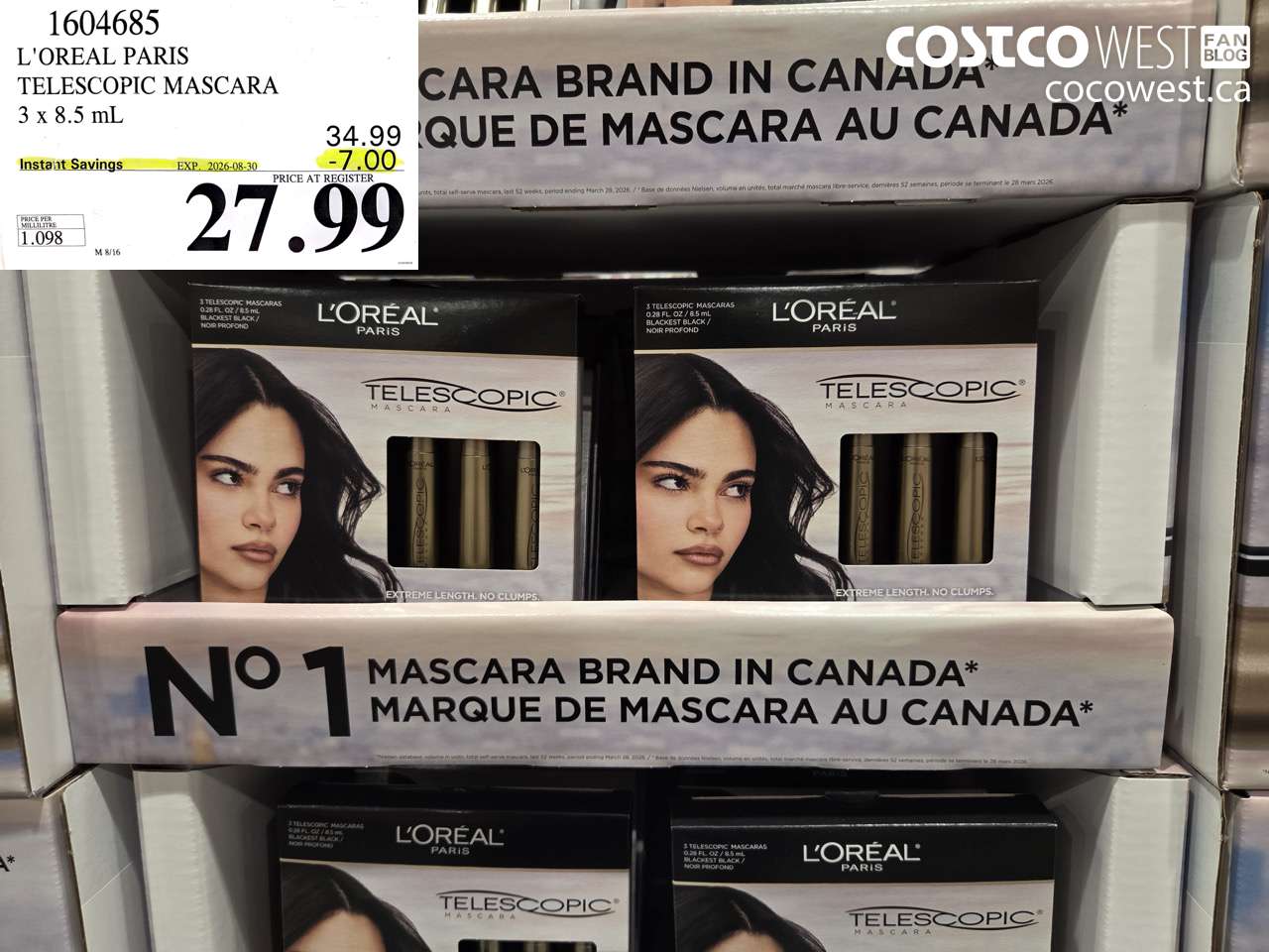 1604685 L'OREAL PARIS TELESCOPIC MASCARA 3 X 8.5 ML ($7.00 INSTANT SAVINGS EXPIRES ON 2026-08-30) $27.99