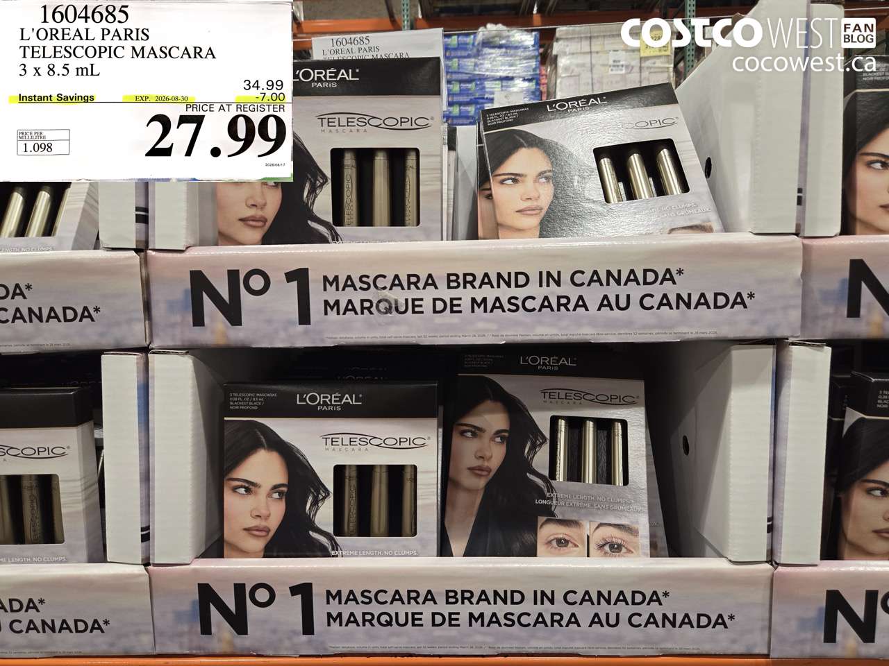 1604685 L'OREAL PARIS TELESCOPIC MASCARA 3 X 8.5 ML ($7.00 INSTANT SAVINGS EXPIRES ON 2026-08-30) $27.99