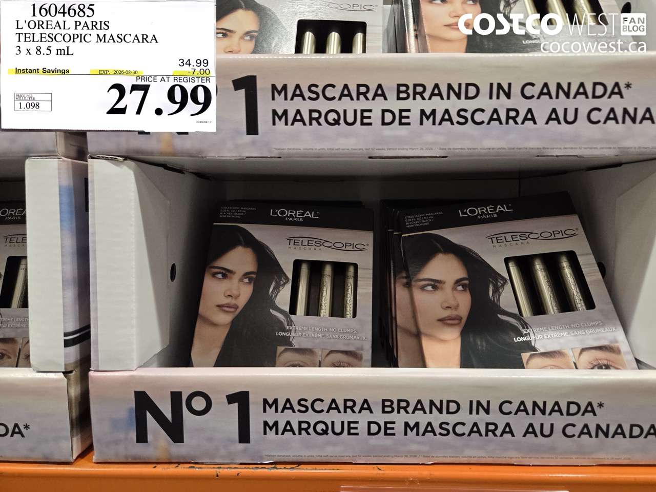 1604685 L'OREAL PARIS TELESCOPIC MASCARA 3 X 8.5 ML ($7.00 INSTANT SAVINGS EXPIRES ON 2026-08-30) $27.99