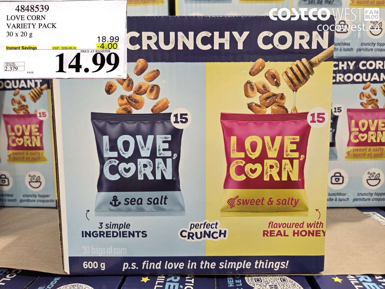 4848539 LOVE CORN VARIETY PACK 30 X 20 G ($4.00 INSTANT SAVINGS EXPIRES ON 2026-08-30) $14.99