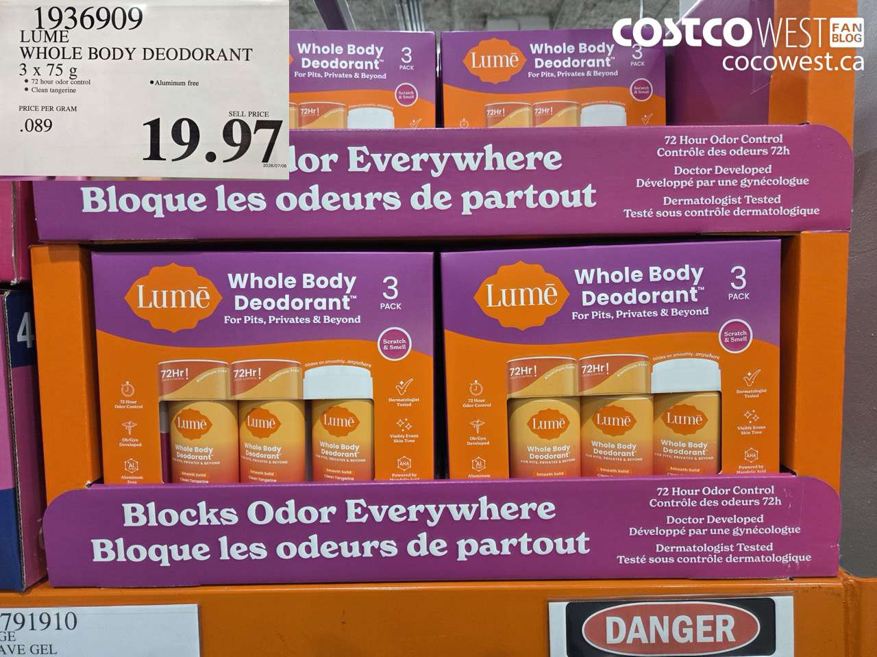 1936909 LUME WHOLE BODY DEODORANT 3 X 75 G $19.97