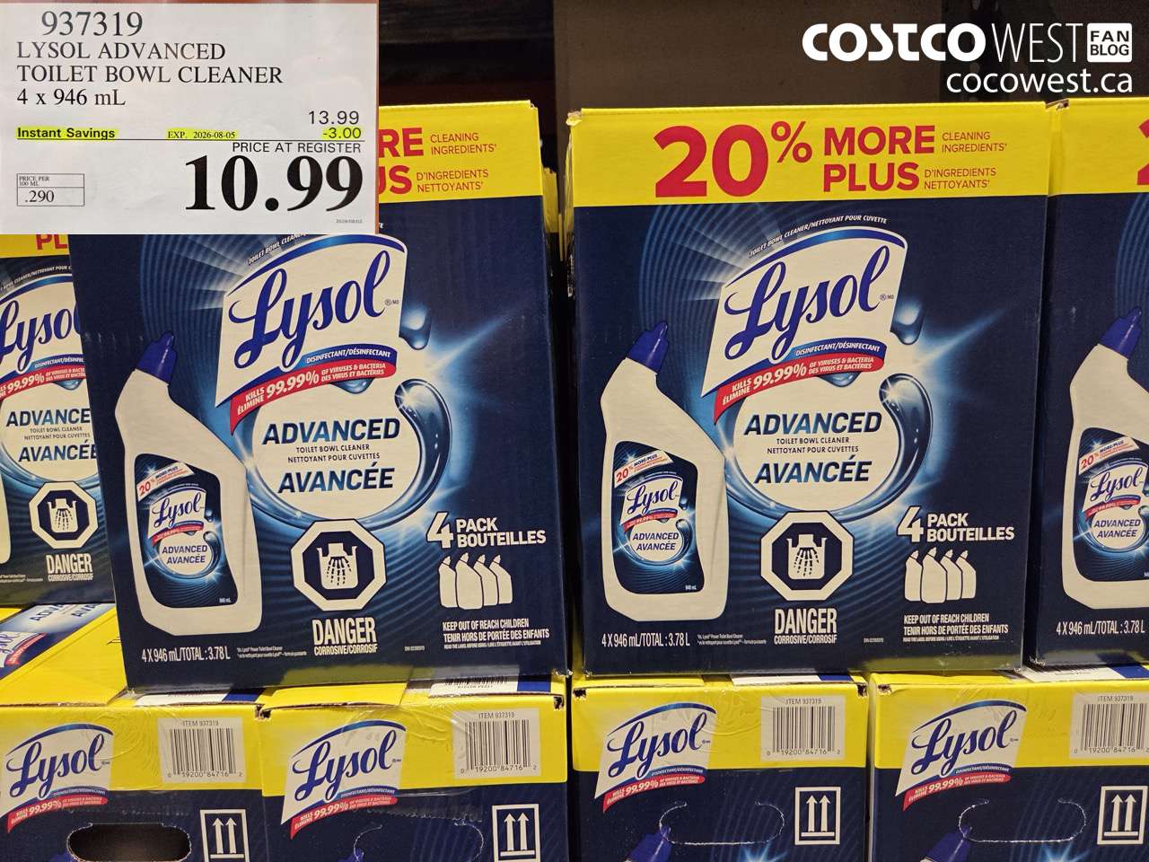 937319 LYSOL ADVANCED TOILET BOWL CLEANER 4 X 946 ML ($3.00 INSTANT SAVINGS EXPIRES ON 2026-08-05) $10.99