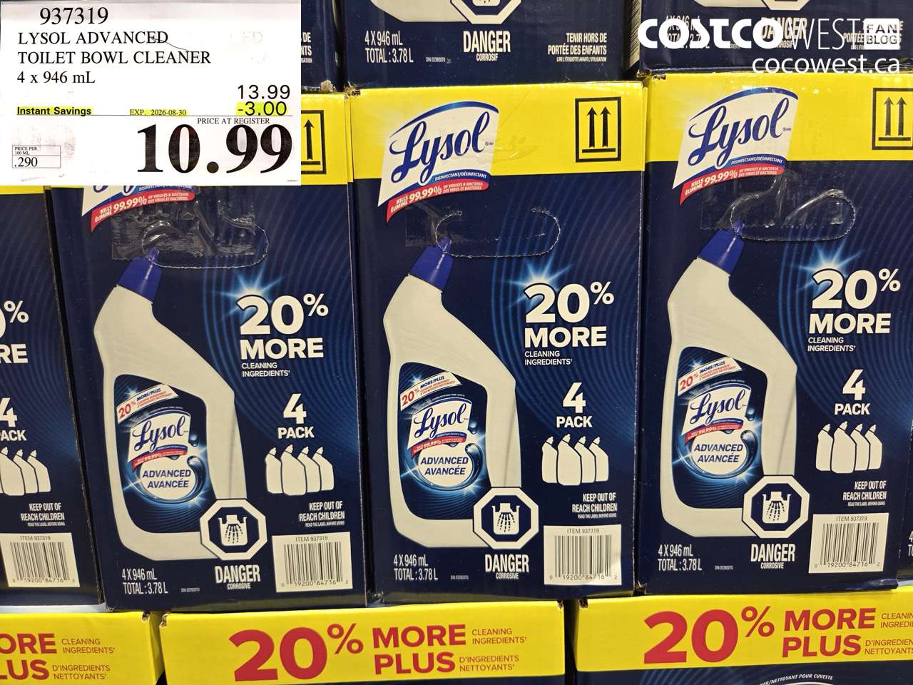 937319 LYSOL ADVANCED TOILET BOWL CLEANER 4 X 946 ML ($3.00 INSTANT SAVINGS EXPIRES ON 2026-08-30) $10.99