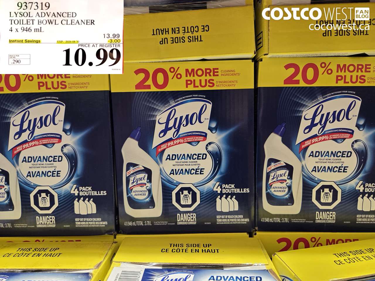 937319 LYSOL ADVANCED TOILET BOWL CLEANER 4 X 946 ML ($3.00 INSTANT SAVINGS EXPIRES ON 2026-08-30) $10.99