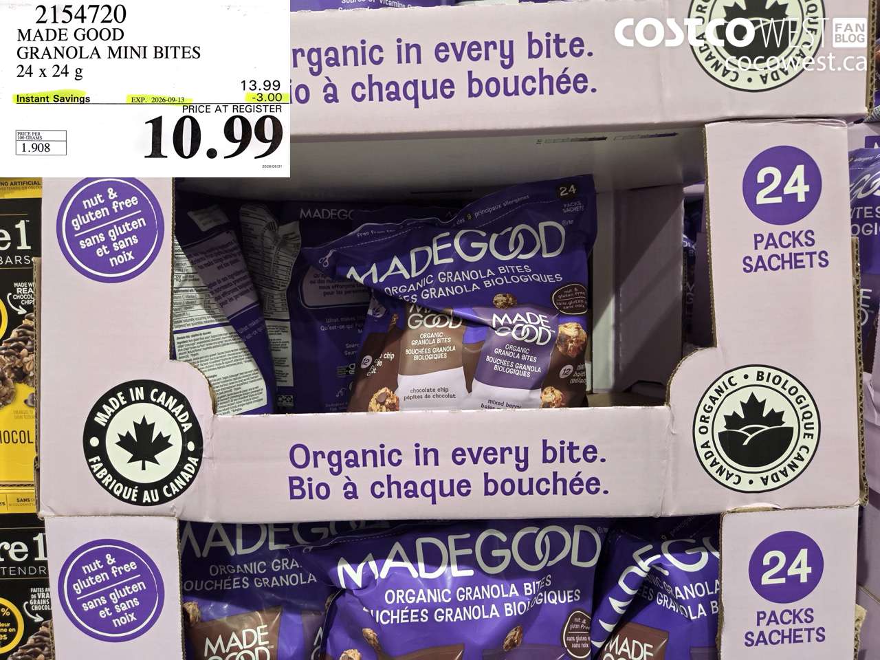 2154720 MADE GOOD GRANOLA MINI BITES 24 X 24 G ($3.00 INSTANT SAVINGS EXPIRES ON 2026-09-13) $10.99