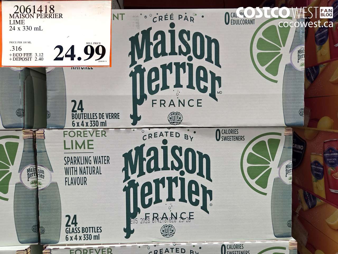 2061418 MAISON PERRIER LIME 24 X 330 ML $24.99
