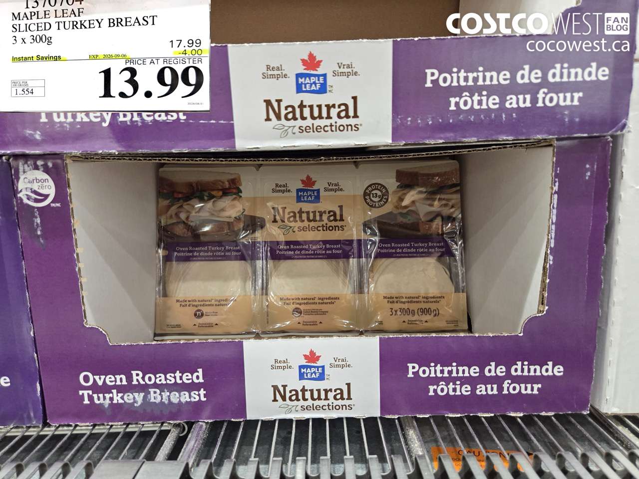 1370704 MAPLE LEAF SLICED TURKEY BREAST 3 X 300G ($4.00 INSTANT SAVINGS EXPIRES ON 2026-09-06) $13.99