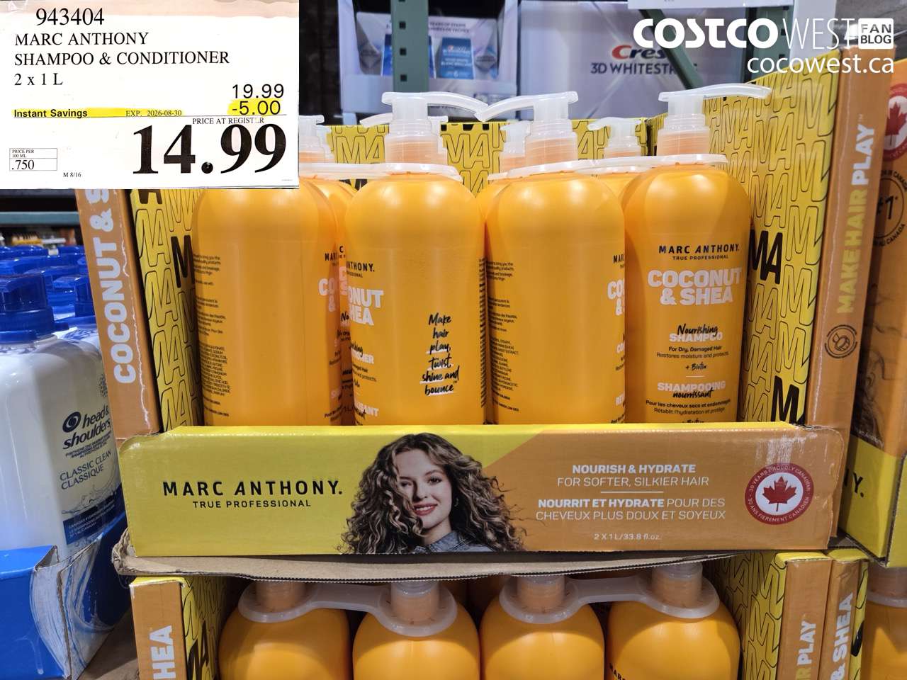 943404 MARC ANTHONY SHAMPOO & CONDITIONER 2 X 1 L ($5.00 INSTANT SAVINGS EXPIRES ON 2026-08-30) $14.99