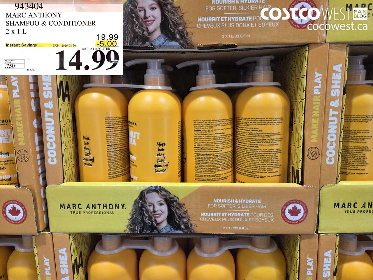 943404 MARC ANTHONY SHAMPOO & CONDITIONER 2 X 1 L ($5.00 INSTANT SAVINGS EXPIRES ON 2026-08-30) $14.99