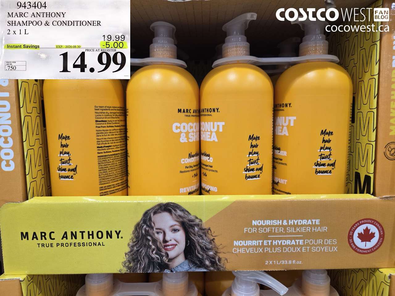 943404 MARC ANTHONY SHAMPOO & CONDITIONER 2 X 1 L ($5.00 INSTANT SAVINGS EXPIRES ON 2026-08-30) $14.99