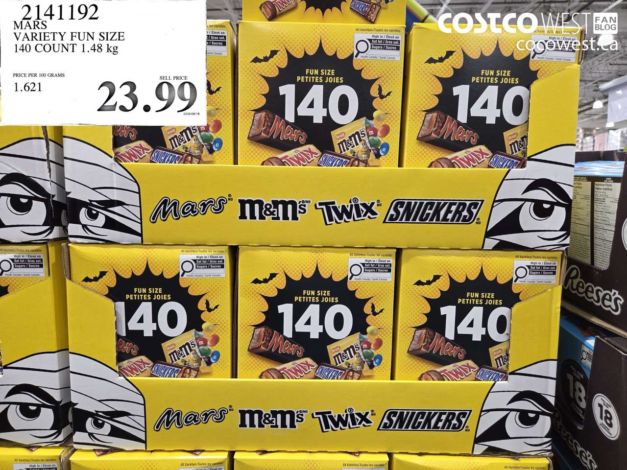 2141192 MARS VARIETY FUN SIZE 140 COUNT 1.48 KG $23.99