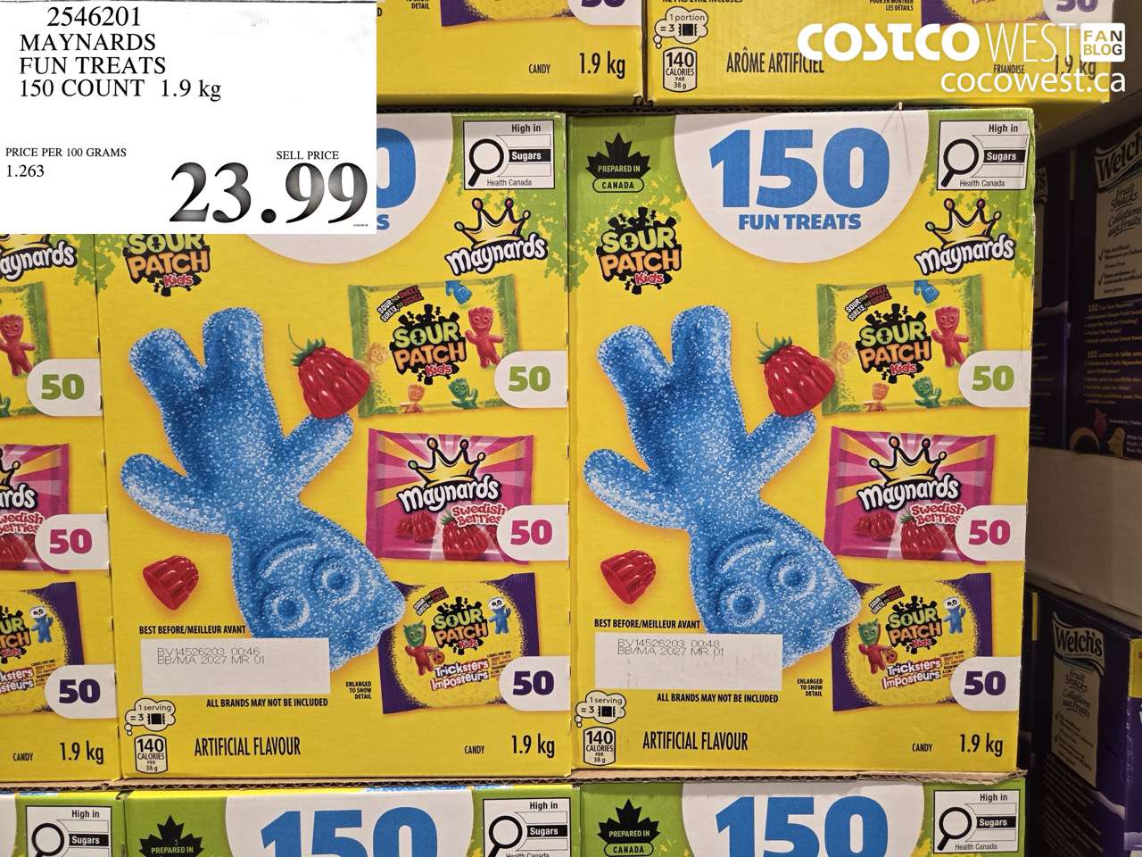 2546201 MAYNARDS FUN TREATS 150 COUNT 1.9 KG $23.99