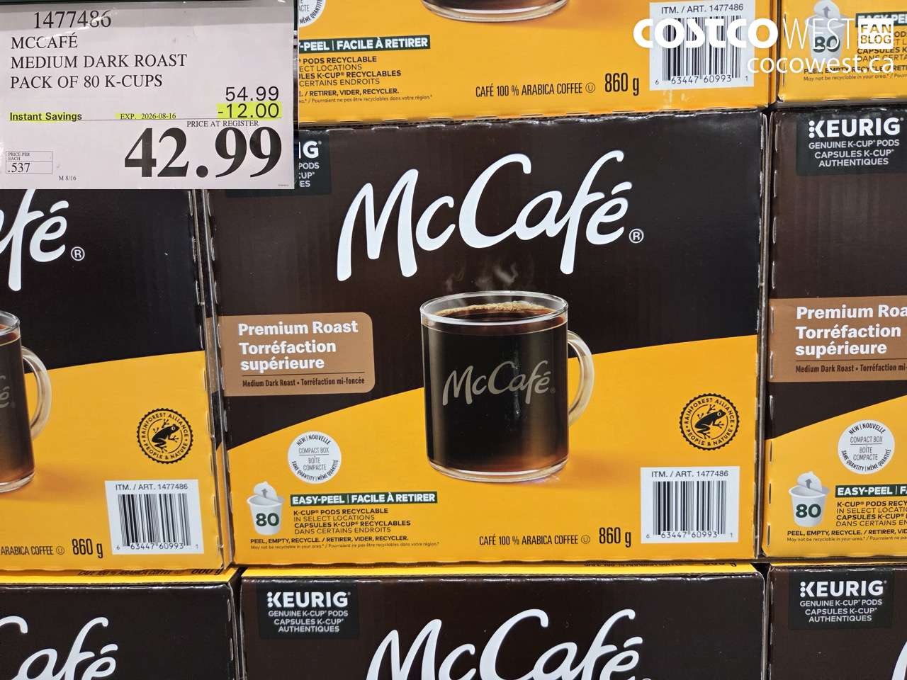 1477486 MCCAFÉ MEDIUM DARK ROAST PACK OF 80 K-CUPS ($12.00 INSTANT SAVINGS EXPIRES ON 2026-08-16) $42.99