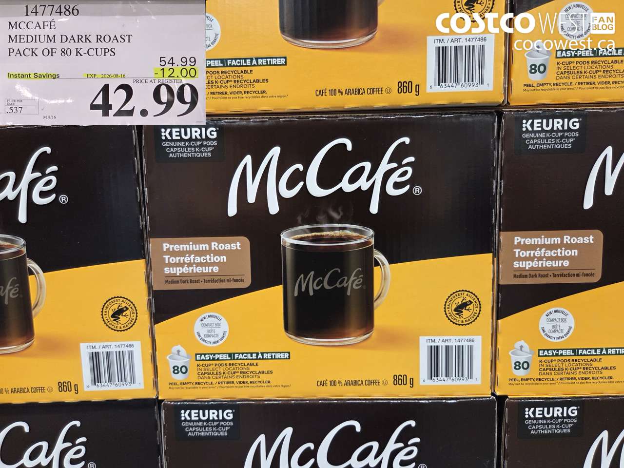 1477486 MCCAFÉ MEDIUM DARK ROAST PACK OF 80 K-CUPS ($12.00 INSTANT SAVINGS EXPIRES ON 2026-08-16) $42.99
