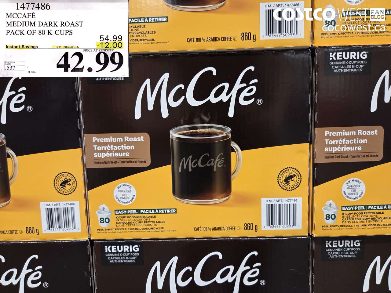1477486 MCCAFÉ MEDIUM DARK ROAST PACK OF 80 K-CUPS ($12.00 INSTANT SAVINGS EXPIRES ON 2026-08-16) $42.99