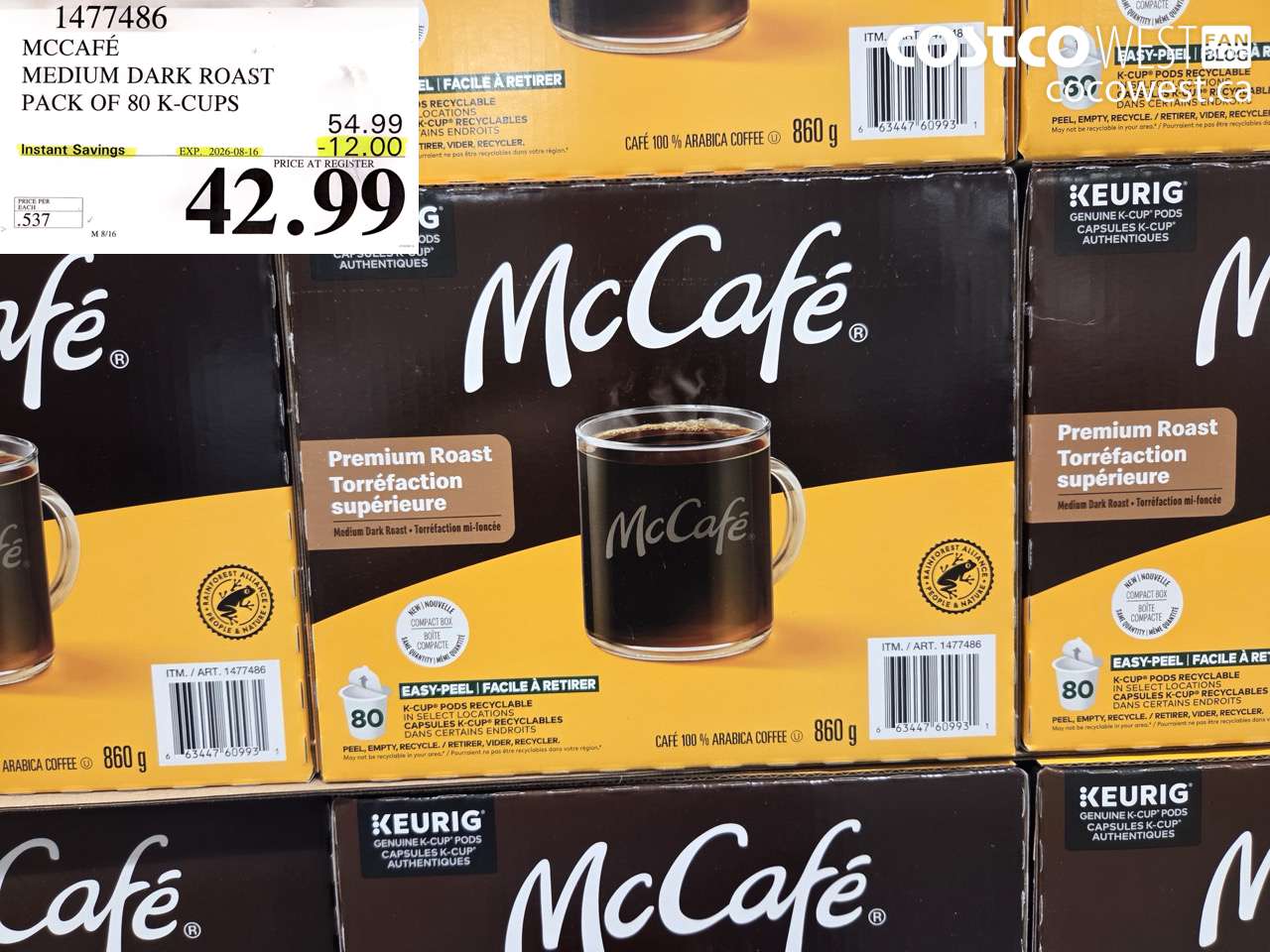 1477486 MCCAFÉ MEDIUM DARK ROAST PACK OF 80 K-CUPS ($12.00 INSTANT SAVINGS EXPIRES ON 2026-08-16) $42.99