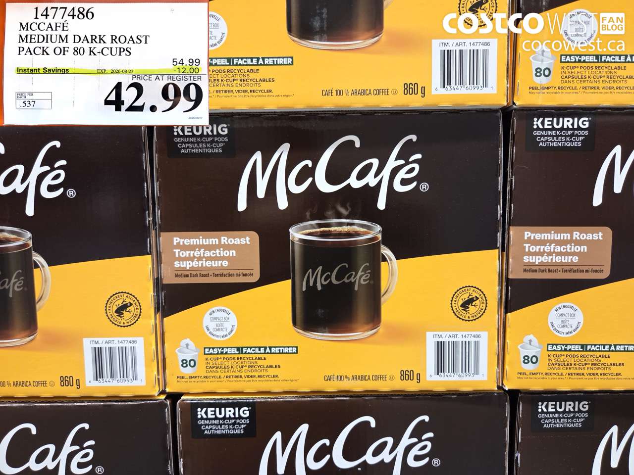 1477486 MCCAFÉ MEDIUM DARK ROAST PACK OF 80 K-CUPS ($12.00 INSTANT SAVINGS EXPIRES ON 2026-08-23) $42.99