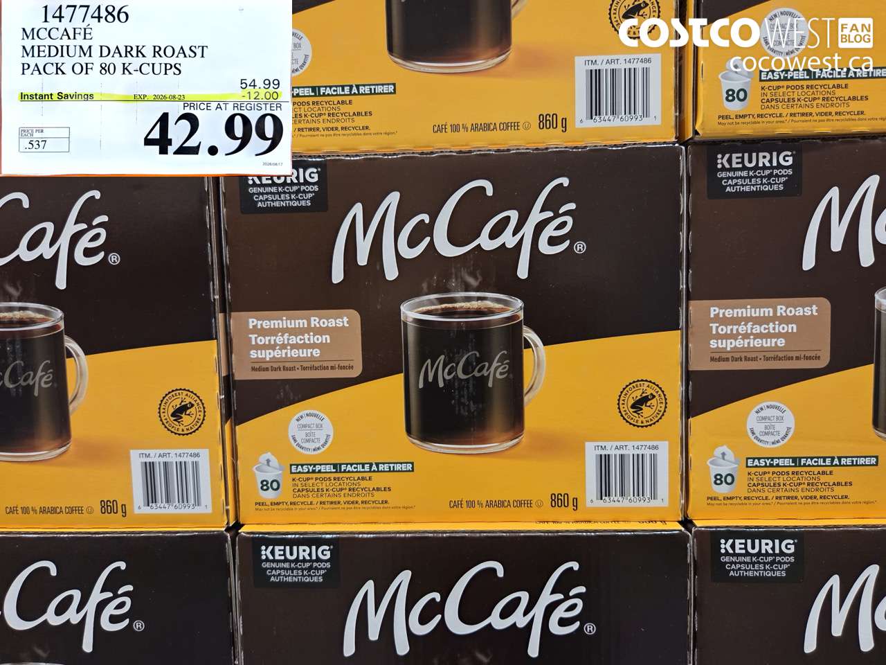 1477486 MCCAFÉ MEDIUM DARK ROAST PACK OF 80 K-CUPS ($12.00 INSTANT SAVINGS EXPIRES ON 2026-08-23) $42.99